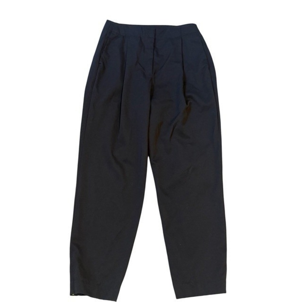Akris Punto Silk Pleated Tapered‎ Pants Sz 4 Black Gathered Back Hem Cupro Lined